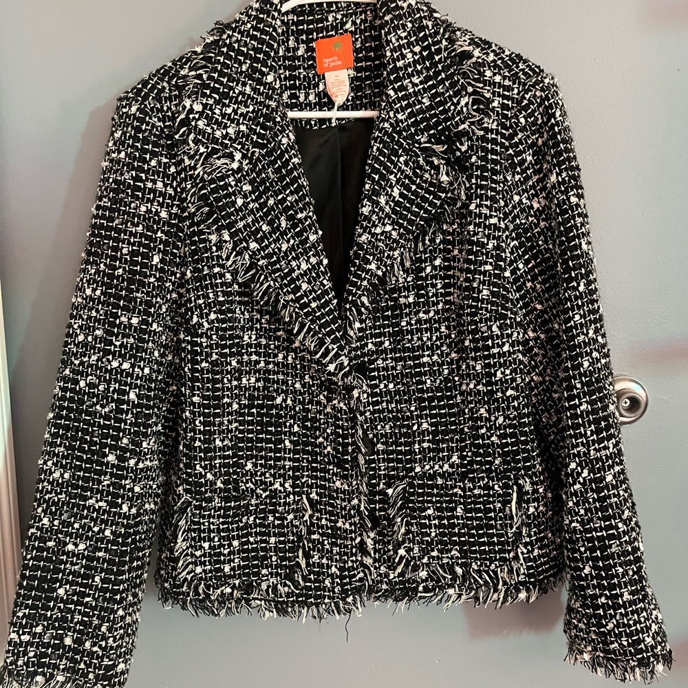 Posh Hearts of Palm Black and White Textured Blazer